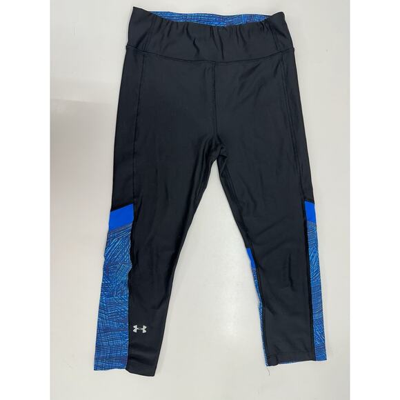 Under Armour Womens Capris Size Small Black Blue Compression Legging Heatgear - Picture 1 of 9